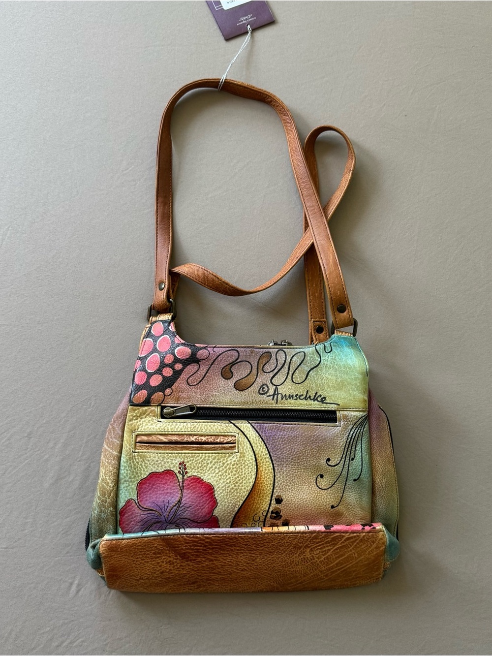 Vintage ANUSCHKA Hand Painted Multi Compartment Satchel Purse